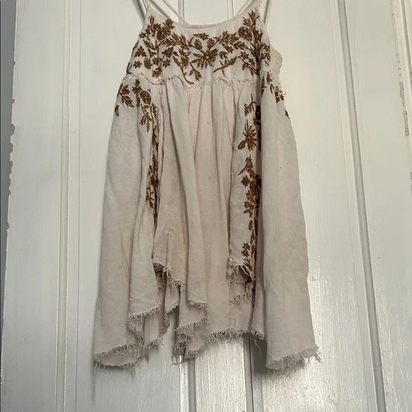 FP Embroidered Cream and Brown Sleeveless Top slip mini dress - Picture 6 of 17